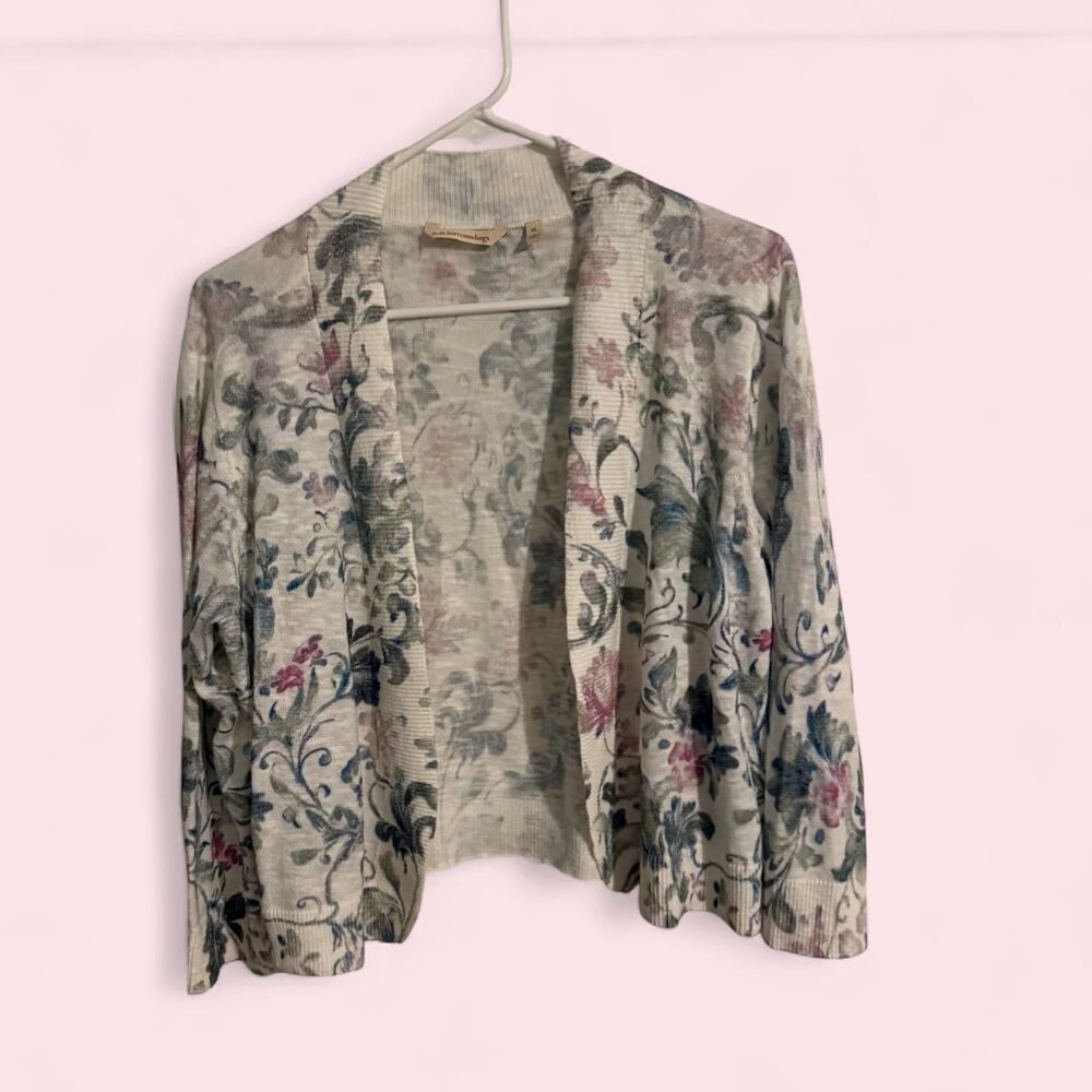 Soft Surroundings cardigan women XL white floral open front lightweight knit